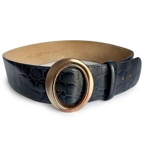 Anne Klein for Oroton Belt Wide Croc Stamp Leather Vintage 80s Sz L